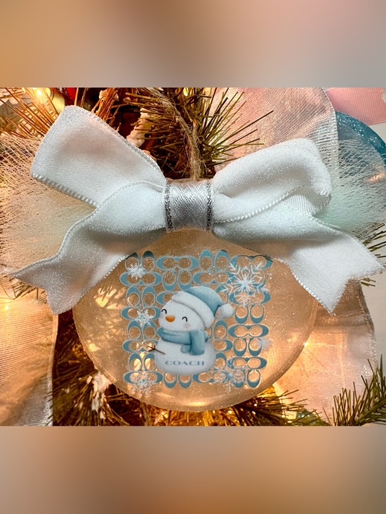 Coach Other - Blue Snowman Glass Holiday Ornament with White Bow